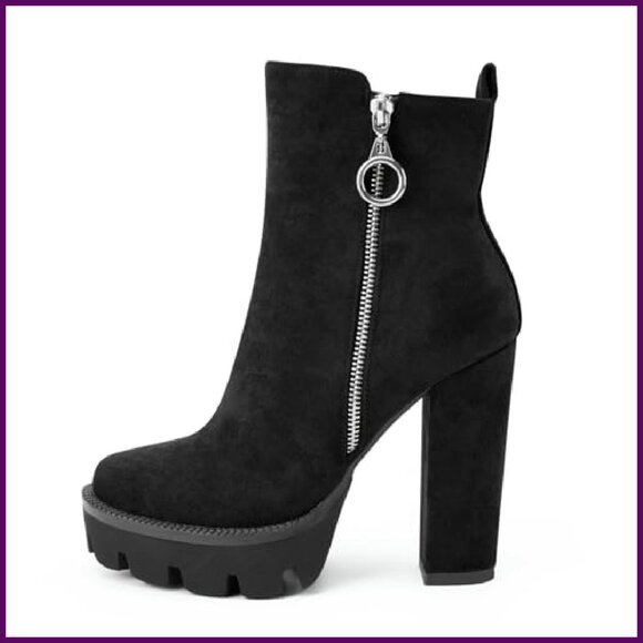 Suede Platform Ankle Boots Chunky Heel Lug Sole Zipper Wedding Party - Picture 4 of 8